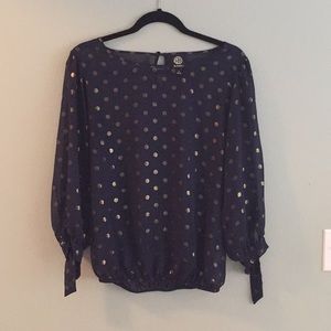 Black blue with gold poka dot blouse